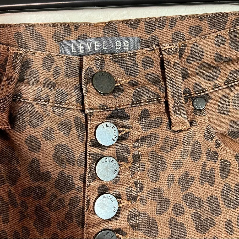 Level 99 Leopard Print Button Fly Midi Skinny Ank… - image 7